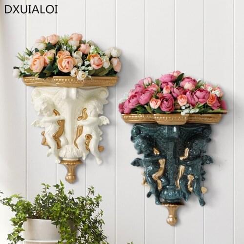 Decorative Vase Hanging On The Wall European Creative Resin Vase Angel Vase Decorative Basket Family