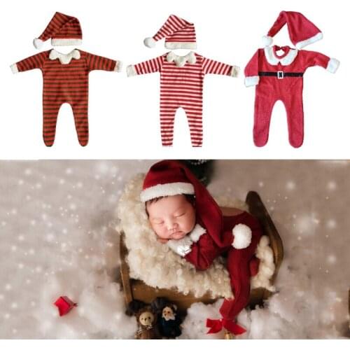 Newborn Cute Christmas Hat Clothes Baby Photography Props Santa Claus Infant Boys Girls Shooting Costume Outfits Suit