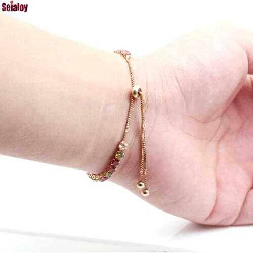 European Fashion Simple Rhine Rhinestone Zircon Gold Stainless Steel Bangle Bracelets Quality Charm Brands Bracelet For Women