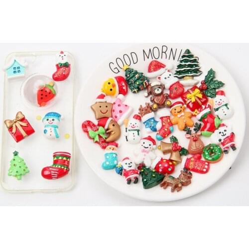 30pcs Resin Christmas Kawaii Accessories For Hair Clips Clothes Phone Case Embellishments DIY Jewelry Scrapbooking Accessories
