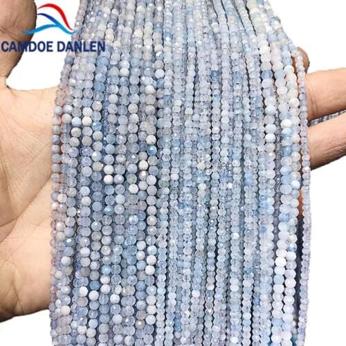 High Quality 100% Natural Stone Faceted Aquamarines Round Beads 2/3/4mm For Jewelry Making DIY Necklace Bracelet Earring
