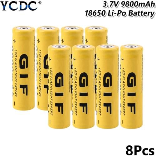1/2/4/6/8Pcs GIF 18650 Battery 3.7V 9800mAh Lithium Charging Rechargeable Batteries Li-ion Cell For Flashlight Yellow