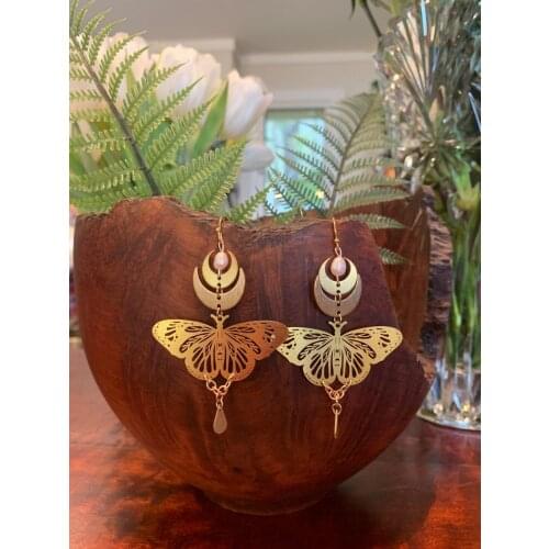 Mystical Moth & Moon Earrings, Hypoallergenic Butterfly Luna Moth Insect,Wanderlust Jewelry