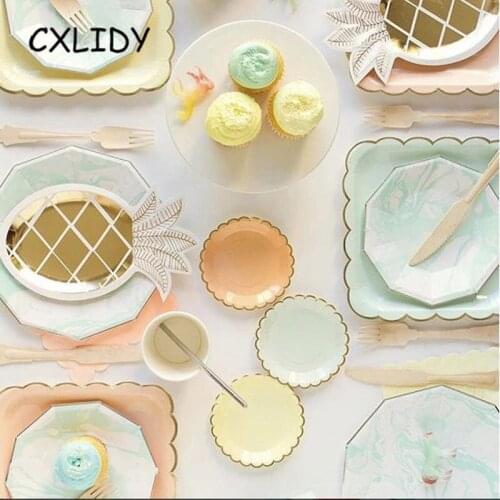 8Pcs Pineapple Paper Tray Set Birthday Party Disposable Tableware Hawaii Party Plate Birthday Party Supplies Pineapple Dish HW74