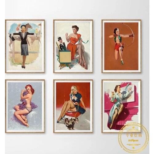 Gil Elvgren Pinup Artwork Sexy Lady Retro Canvas Picture Wall Art Print Poster for Home Interior Paintings Cuadros Decoration