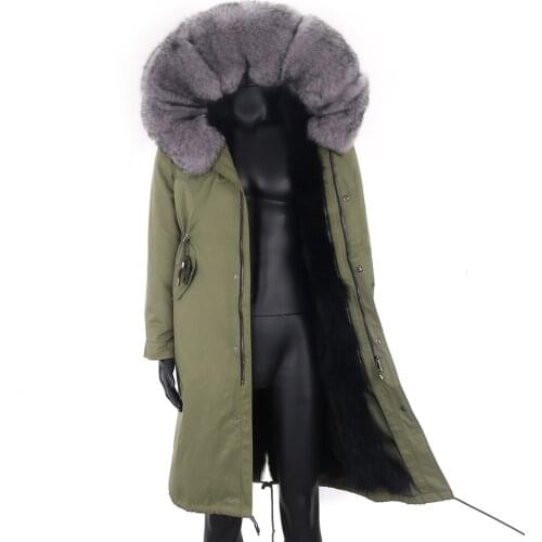 2021 New Men X-Long Parka Winter Jacket Real Raccoon Fur Coat Natural Fox Fur Collar Hood Thick Warm Military camouflage coat