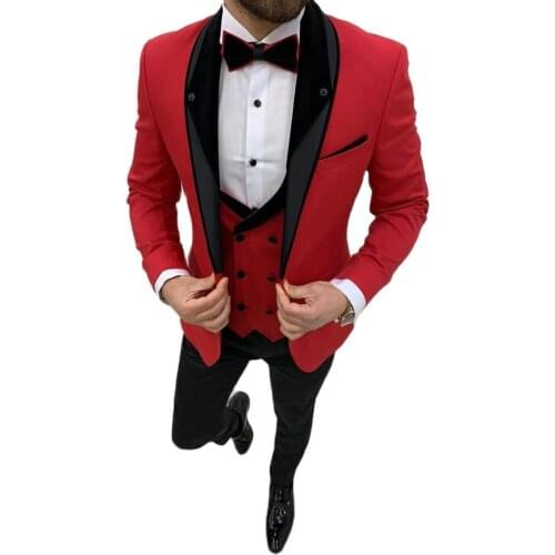 2021 Latest Red Men Business Suits 3 Pieces Custom Slim fit Groom Wedding Suit Dinner Dress Tuxedo Suit Jacket Vest with Pants