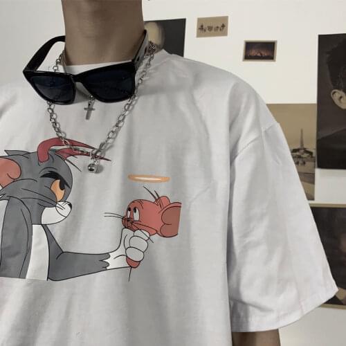 2021 new South Korea ins retro childlike nostalgic animated cartoon loose printed short-sleeved T-shirt tops for men and women