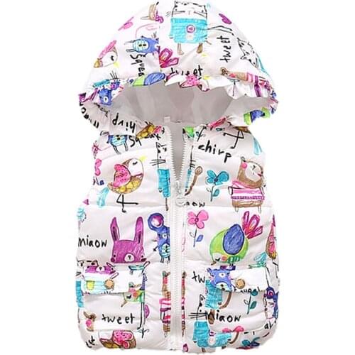 Autumn Winter Girls Waistcoat Children Cotton Warm Vests Baby Girls hooded Vests girls Cute Pattern Printed Outerwear girl coat