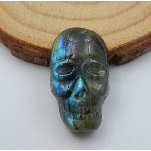 Halloween Gift!Semiprecious Stones Carved Skull Flame Labradorite Cabochon,25x14x8mm 4.86g Carving labradorite Decoration