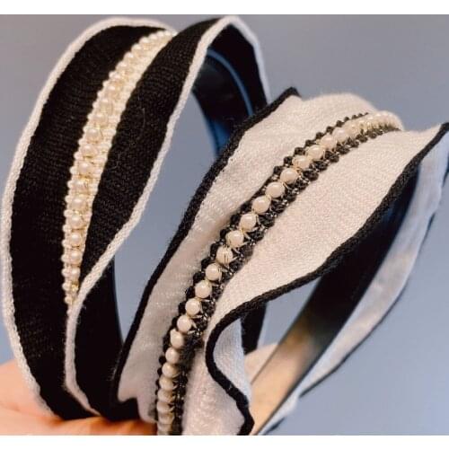 Small Fragrant Wind Rice Beads Pearls Headband Female Geometric Wide Version Out Headband Simple Forest Wash Hair Accessories