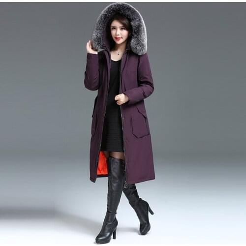 Womens Down Jacket Korean Winter Coat Women Hooded Plus Size Real Fox Fur Collar Long Jackets Chaqueta Mujer KJ884