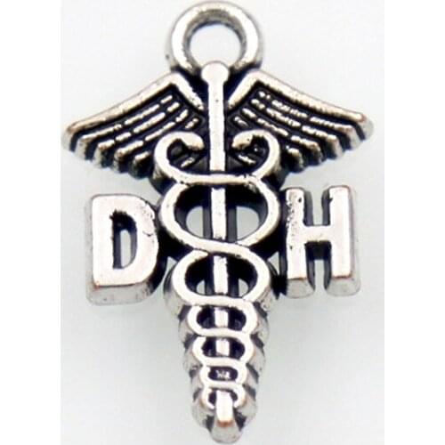 RAINXTAR Trendy Vintage Caduceus Medical Symbol Alloy Dental Hygienist DH Charms 50pcs 13*20mm AAC211