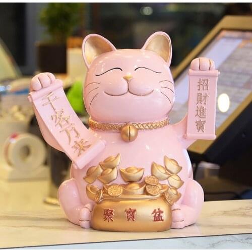 Luxury Table Figurines Animal Creativity Living Room Design Cute Cat Figurines Chinese Resin Adornos Desk Decoration DM50GT