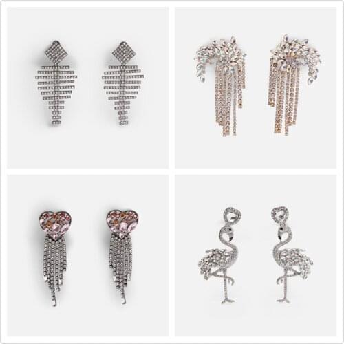 JURAN ZA Luxury Fringed Crystal Drop Earrings For Women Fashion Wedding Shiny Dangle Statement Earrings Jewelry Boho Party Gifts