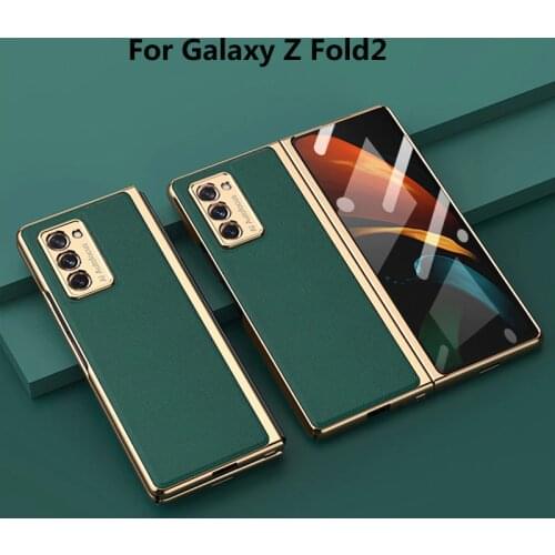 Luxury Leather Glass Phone Cover for Samsung Galaxy Z Fold 2 Case Fashion Comfortable Anti Fall All-inclusive Protective Funda