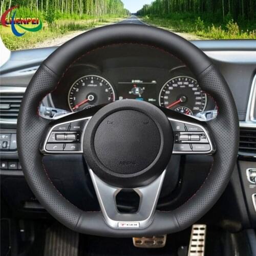 DIY Black Leather Car Steering Wheel Cover For Kia K5 Optima Ceed Cee'd GT 2018 2019 Forte GT 2019 2020 Car Interior Decoration