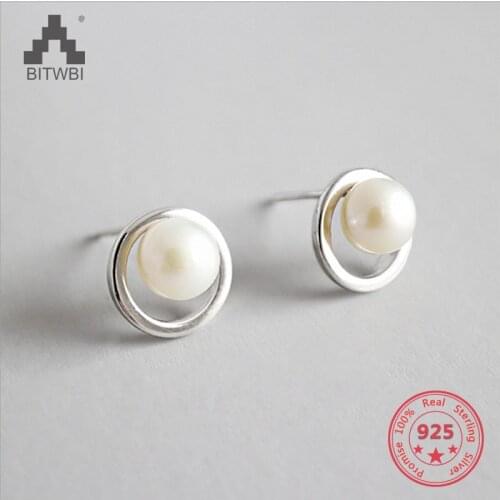 S925 Sterling Silver Elegant Handmade Geometric Hollow Ring Freshwater Pearl Earrings