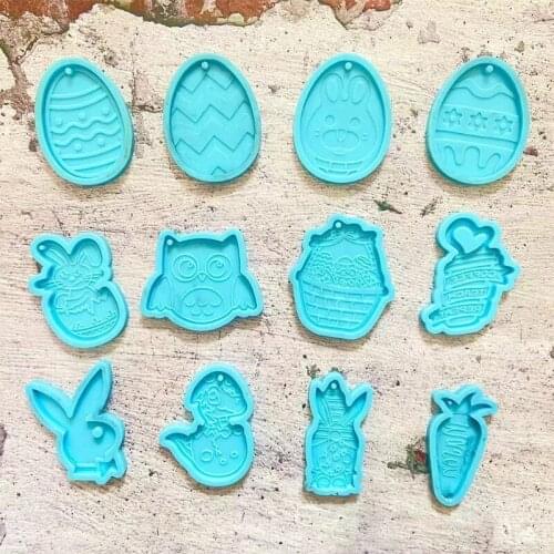 Easter Bunny Egg Dinosaur Owl Keychain Epoxy Resin Mold Pendants Silicone Mould