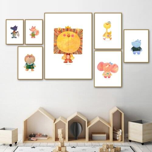 Elephant Lion Fox Bear Wolf Duck Nordic Posters And Prints Nursery Wall Art Canvas Painting Wall Pictures Baby kids Room Decor