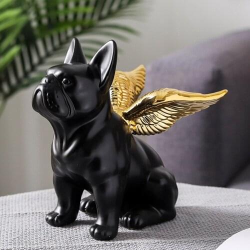 Wing Bulldog Statue Modern Ceramic Sculpture Ornaments Figurines Animals Table Office Home Decor Celebratory Housewarming Gifts