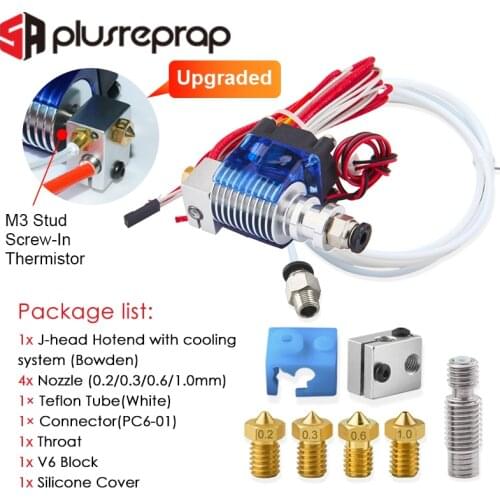 V6 J-head Hotend Bowden Wade Extruder Heater Thermistor Fan Nozzle Heat sink for 1.75/3.0mm Filament Nozzle PTFE Tube 3D Printer
