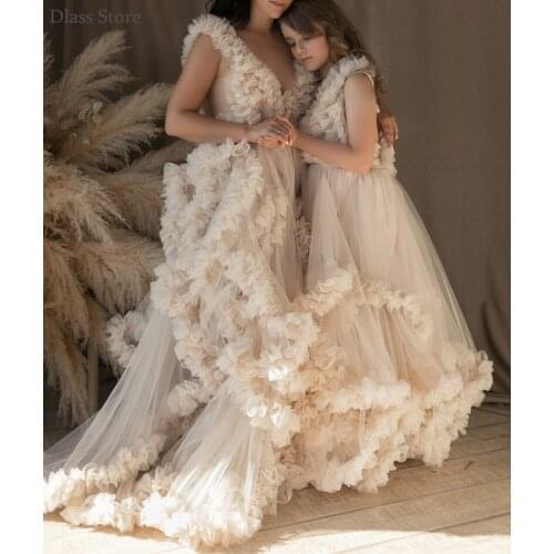 Ivory Evening Dress 2020 New A-line Tiered V-neck Sleeveless For Photoshoot Pregnancy Mother And Daughter Dress robe de soirée