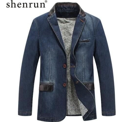 Shenrun 2020 Spring Autumn Mens Casual Blazer Denim Jacket New Fashion Suit Jackets Work Leisure Cowboy Blazers Blue Dark Blue