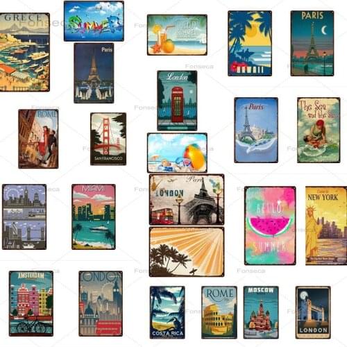 Vintage City Travel Metal Sign Home Decoration Iron Painting Bar Pub Wall Art Retro Tin Poster 20x30cm