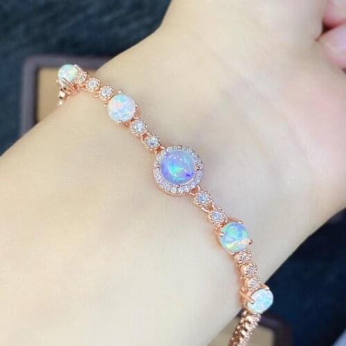 New Coming Natural Real Opal Bracelet Solid S925 Sterling Silver For Women Colour Gem Stone Rings Fine Jewelry