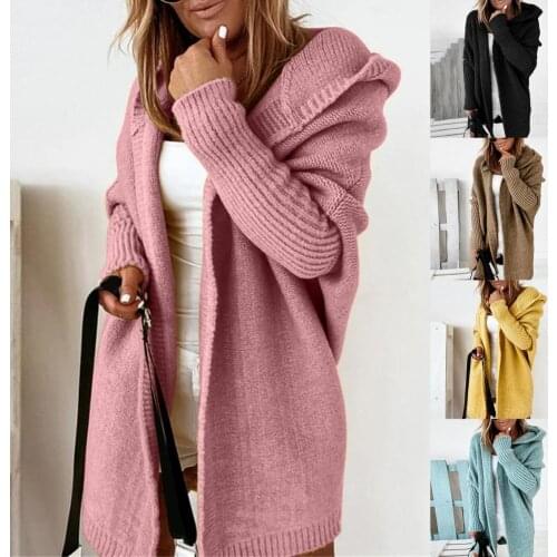 Autumn Winter Cardigan Sweater Coat Women Solid Color Batwing Sleeve Hooded Coat Women Sweater Knitted Cardigan кардиган женский