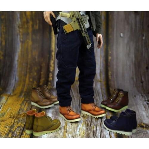 1/6 Scale SK005 Mens Retro High-top Martin boots Locomotive Shoes Male Figure Boots Model with Feet for 12'' Body