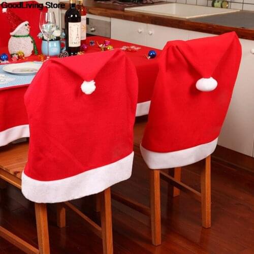 1PC Christmas Santa Claus Cotton chair cover non-woven table red hat chair back cover Christmas Xman home decorations 60cmX50cm