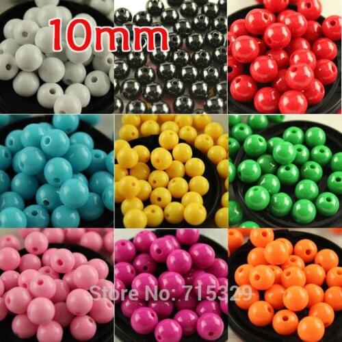 100pcs 10mm Acrylic Charm round loose candy spring colors children joys tools Beads Spacer diy Jewelry Making pk color