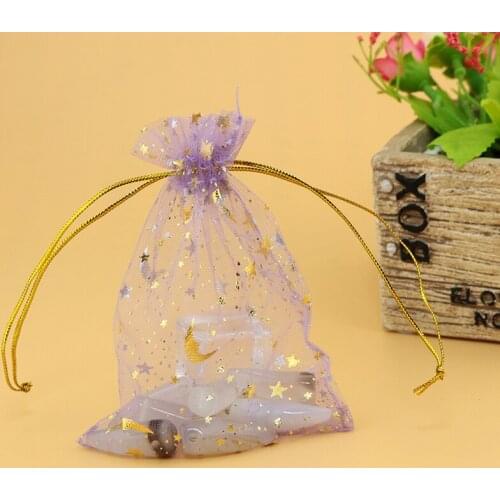 200pcs/lot Violet Color Star Moon Pattern Organza Bags 7x9cm Wedding Favour Gift bag Jewellery pouches