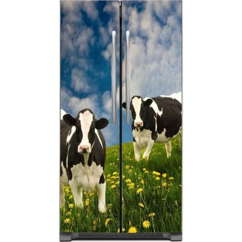 3D Grass Field Cows Wholesale Art SelfAdhesive Refrigerator Sticker Fridge Door Cover Wallpaper 60x150cm 60x180cm 100x180cm