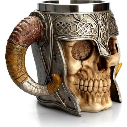 450ml 3D Skull Horn Knight Cool Stainless Steel Cup Coffee Cups and Mugs Coffee Mugs Halloween Gifts Bar Cup Drinking Tumbler