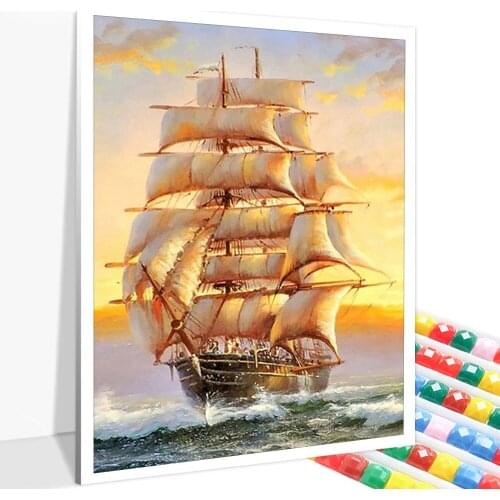 5D Diy Diamond Mosaic Sailboat Painting Square/Round Cross Stitch Landscape Diamond Embroidery Kit Set Decoration Gift 2021 New