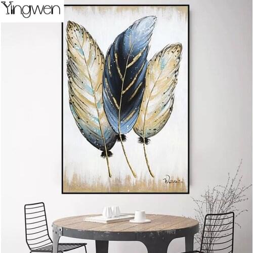 DIY 5D Full Diamond Painting Abstract Golden Feather By Numbers Kits For Adult Beads Embroidery Pictures Home Decor Arts Craft