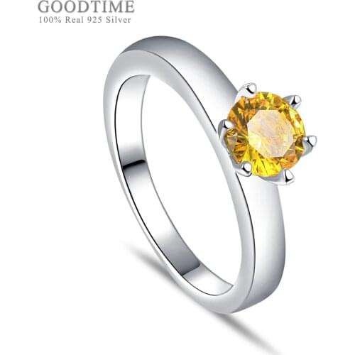 Fashion Ring For Women Girl Pure 925 Sterling Silver Ring Yellow Zirconia Wedding Rings Jewelry Accessories For Bride Party