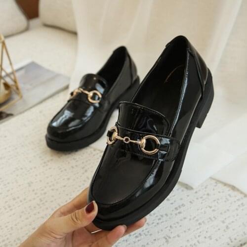 BLXQPYT 2021 Spring Autumn Mid Heel Casual Round Toe Plus Size 32-48 Leather Female British Style Thick Bottom Womens Shoes K12