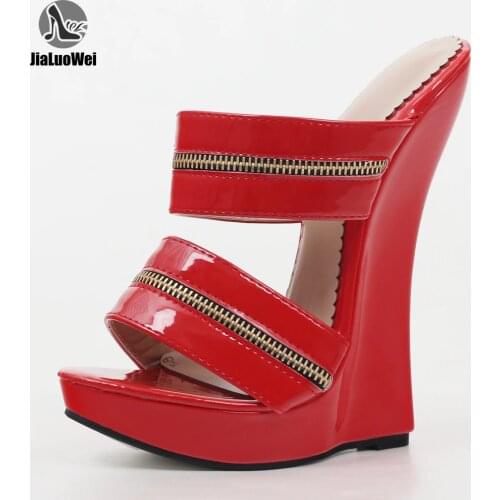 Women Sexy High Wedges Heels Shoes Platform Patent Leather Ankle Strap Sandals Fashion Summer Pumps Ladies Shoes Pluse szie