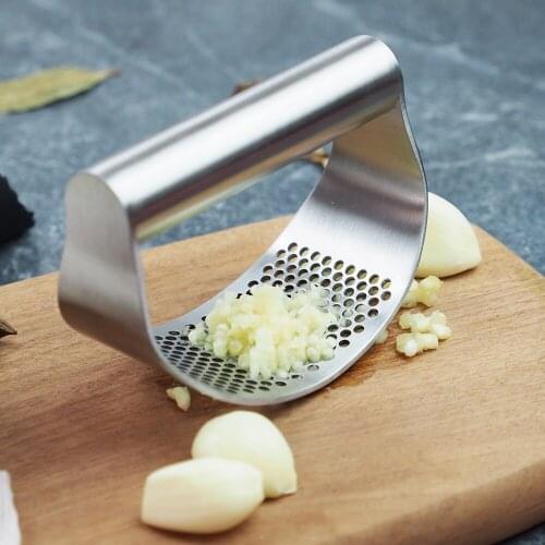 Stainless Steel Garlic Press with Handle Rocker Garlic Crusher Squeezer Slicer Mincer Chopper with Silicone Tube Peeler Clean