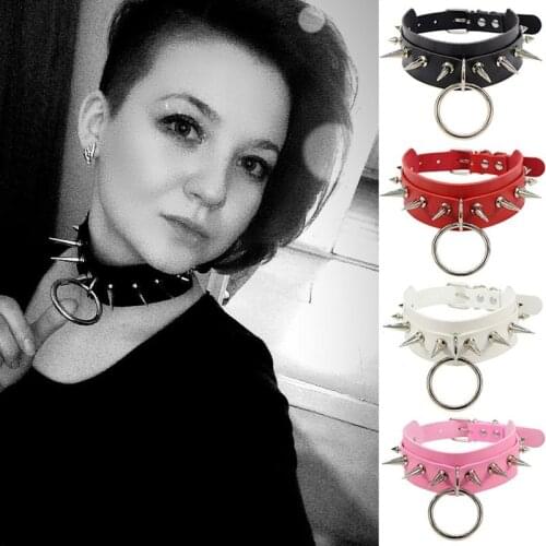 New O-Round Punk Rock Gothic Chokers Women Men PU Leather Silver Color Spike Rivet Stud Collar Necklace Statement Party Jewelry