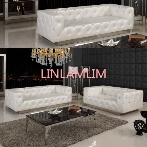 Living room Sofa Chesterfield genuine leather couch Nordic muebles de sala cama puff asiento sala futon white ctystal buttons