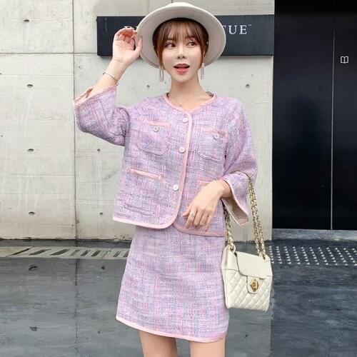Autumn elegant Skirt suit Weaving Tweed skirt set Womens Sets Tweed jacket and Tweed skirt two-piece outfits women 2 piece set