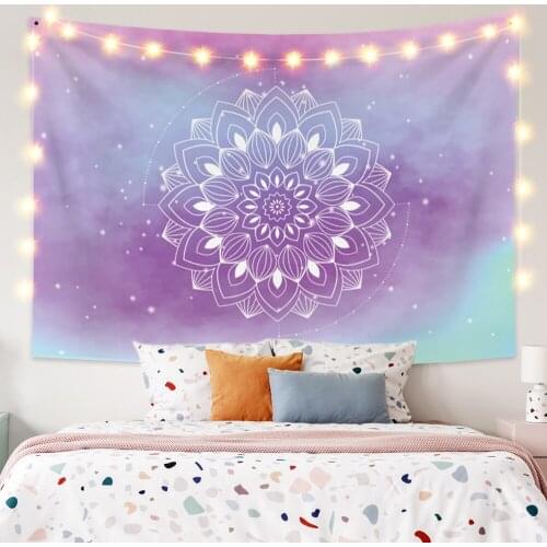 Psychedelic Mandala Tapestry Lavender Flower Meditation Wall Hanging Dorm Bedroom Living Room India Boho Decor Picnic Mat