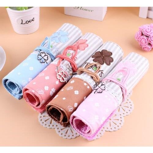 Korean Style Pencil Case Roll for Student Gift Stationery Fashion Wrap Roll Up Bag Pen Holder Storage Pouch School Supplies