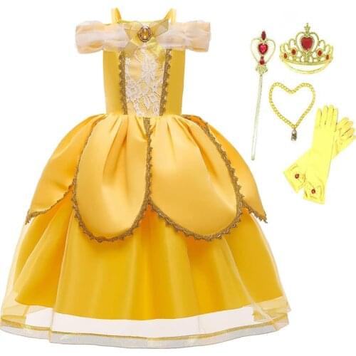Girls Halloween Costume Beauty and the Beast Fairytale Princess Belle Dress Up Accessories