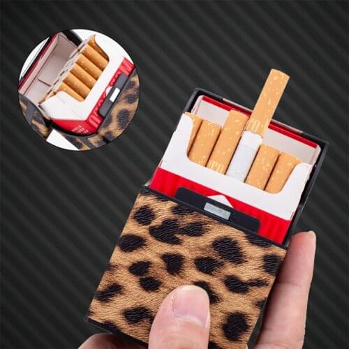 Nice Looking Cool Leopard Fashion Leather Cigarette Box for Men Woman Smoking Accessories Button Design